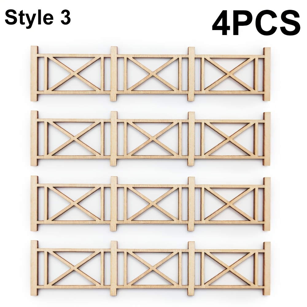 4pcs Wooden Garden Fence Model Kits, Handmade Architecture Set